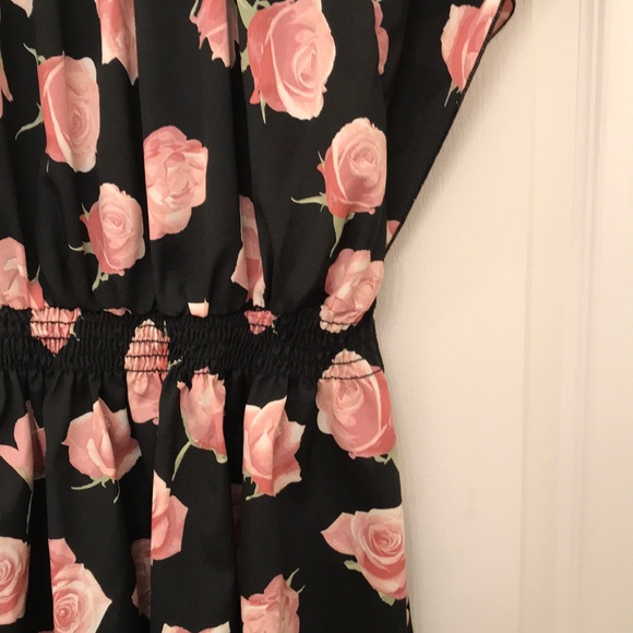 Black with rose off shoulder top - Picture 2 of 5